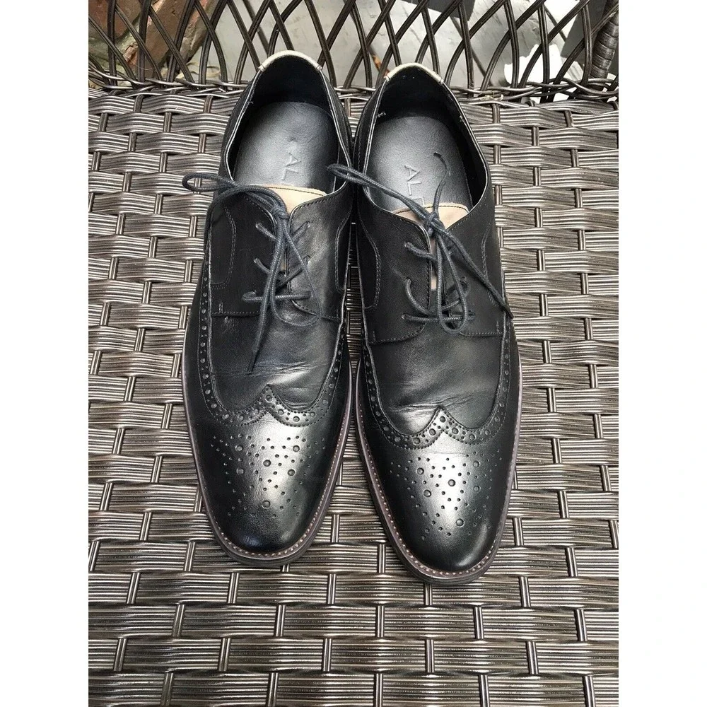 Aldo men oxford lace up dress shoes wing tip leather black 8 eu 41